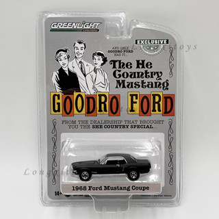 Greenlight โมเดลรถยนต์ 1:64 Diecast 1968 Ford Mustang Coupe Replica ของเล่นสําหรับเด็ก