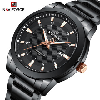 Naviforce นาฬิกาข้อมือควอตซ์แฟชั่น สายแสตนเลส สีดํา หรูหรา สําหรับบุรุษ 8029