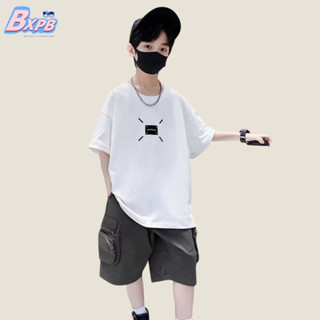 Bxpb เสื้อยืดลําลอง ผ้าฝ้าย แขนสั้น ระบายอากาศ ทรงหลวม ใส่สบาย แฟชั่นฤดูร้อน สําหรับเด็กผู้ชาย 100-170 ซม.