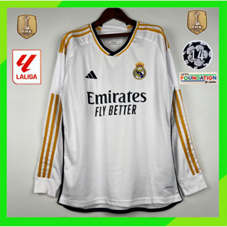 เสื้อกีฬาแขนยาว ลายทีมชาติฟุตบอล Real Madrid 23 24 ชุดเหย้า คุณภาพสูง สําหรับผู้ชาย ไซซ์ S - XXL