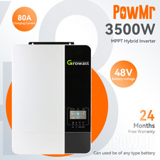 Powmr Growatt อินเวอร์เตอร์พลังงานแสงอาทิตย์ 3.5KW 48V 230VAC พร้อมตัวเชื่อมต่ออินเวอร์เตอร์ 80A MPPT ไม่มีแบตเตอรี่ รองรับ Wifi
