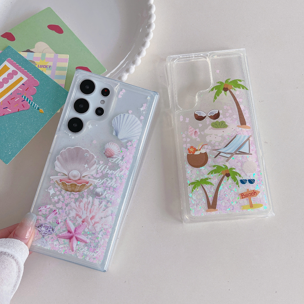 ใหม่ ผงแฟลช ทรายดูด ไข่มุก เปลือกหอย เคส Samsung Galaxy S24 Ultra S23 Ultra S22 Ultra S23FE S21 FE S22 S23 S24 Plus + S21 Ultra S20 S10 + S20FE Note 20 Ultra Note 10 Plus Note9 Note8 Case ใหม่ น่าสนใจ ทรายดูดของเหลว ป้องกันการหล่น นุ่ม เคส