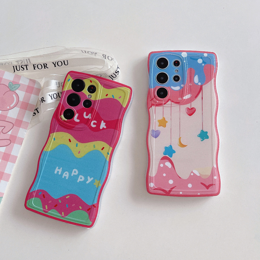 สวยงาม ไอศกรีม เคส Samsung Galaxy S24 Ultra S24 Plus S23 Ultra S23 Plus S23 S22 Ultra S22 Plus S21Ultra S21+ S20Ultra S20Plus S21FE S20FE A13 A34 A54 A53 A73 A23 A33 A52 A52S A14 5G Case เคสโทรศัพท์ใหม่ ขอบหยักขนาดใหญ่ ซิลิโคนป้องกันการตก เคสมือถือซัมซุง