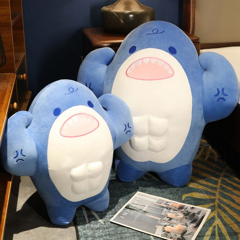 หมอนตุ๊กตาปลาฉลามน่ารัก ฉลามกล้ามเนื้อสร้างสรรค์ ตุ๊กตา หมอนตลก ของเล่นตุ๊กตา ของขวัญวันเกิด