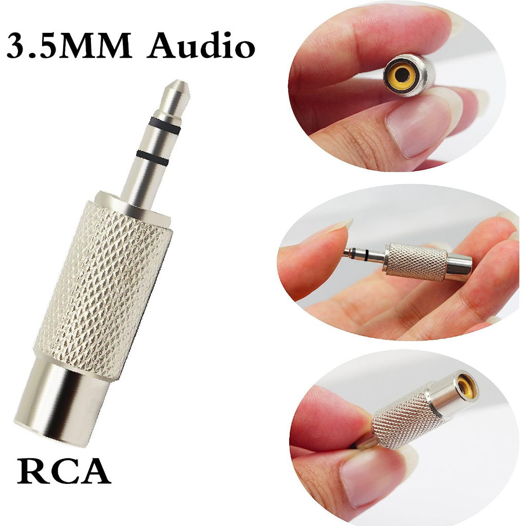 Rca เป็น 3.5 มม. อะแดปเตอร์เสียง โลหะ 3.5 มม. (1/8 นิ้ว) ปลั๊กสเตอริโอ ตัวผู้ เป็น RCA ตัวเมีย อะแดปเตอร์เชื่อมต่อ (สีเงิน) (2 แพ็ค, 3 ขั้ว)