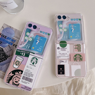 Samsung Galaxy Z Flip 4 Z Flip 5 Z Flip 3 เคสใส หรูหรา ลาย Starbucks กันกระแทก เคสแข็ง ใส ป้องกันเต็มรูปแบบ เคสด้านหลัง