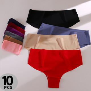 พร้อมส่ง 10 ชิ้น / เซต กางเกงชั้นใน ไร้รอยต่อ ผ้าเรยอน สีพื้น ความยืดหยุ่น หญิง ชุดชั้นใน เอวต่ํา แฟชั่น ระบายอากาศ เลดี้ บิกินี่ กางเกงใน เด็กผู้หญิง