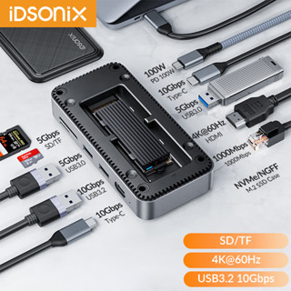 iDsonix อะแดปเตอร์ฮับ USB พร้อม M.2 NVMe SSD Enclosure Docking Station เป็นการ์ดรีดเดอร์ HDMI RJ45 SATA สําหรับแล็ปท็อป PC