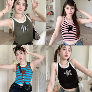 FUlllove Y2Kเสื้อกล้ามไหมพรมมีฟองน้ำ ผ้ายืดใส่สบาย เข้ารูป แมทง่าย crop top