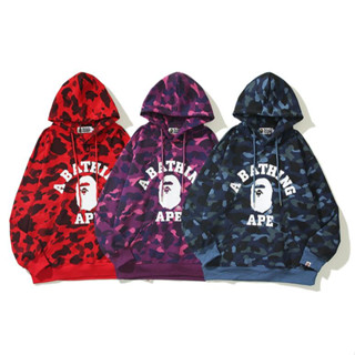 Bape เสื้อฮู้ด ผ้าฝ้าย พิมพ์ลาย มีสไตล์ สําหรับทุกเพศ