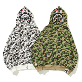 Bape เสื้อโค้ทมีฮู้ด ผ้าฝ้าย พิมพ์ลาย มีซิป สําหรับทุกเพศ