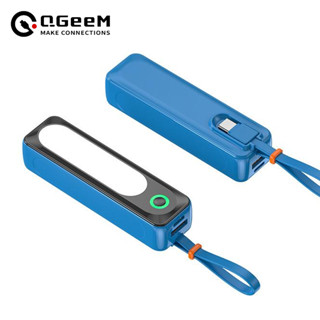 Qgeem พาวเวอร์แบงค์ 5000mah แบบบางพิเศษ พร้อมสายเคเบิล ชาร์จเร็ว สําหรับ iPhone Android