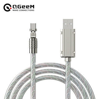 Qgeem สายชาร์จ USB Type C 120W ไฟ LED หมุนได้ 1 เมตร สําหรับ iPhone 11 12 13 14Xiaomi 1 เมตร