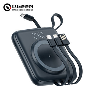 Qgeem พาวเวอร์แบงค์แม่เหล็กไร้สาย 10000mAh PD 22.5W พร้อมสายเคเบิล 15W ชาร์จเร็ว หน้าจอดิจิทัล แบบพกพา