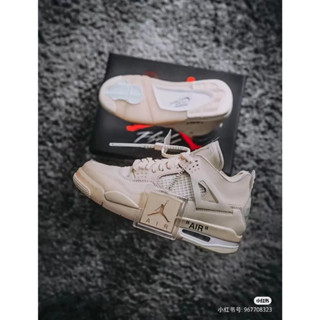 Nike Air Jordan 4 Retro "Sail" OFFx Michael Jordan AJ4 Generation white Sail Middle Gang Vintage Casual Sports Culture Basketball Shoes Off-white