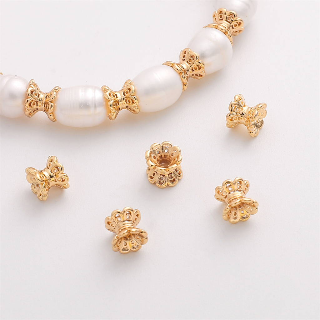 [5X6 มม.] ลูกปัดสเปเซอร์ ชุบทอง 14k ลายดอกไม้ ขนาดเล็ก อุปกรณ์เสริม สําหรับสร้อยคอ สร้อยข้อมือ DIY 5 ชิ้น - รูปที่ 3