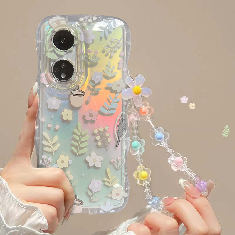 เคส OPPO Reno 8T 5G เคส OPPO A78 5G เคสโทรศัพท์มือถือเจลลี่ใส กันกระแทก ป้องกันเลนส์กล้อง ลายดอกไม้ พร้อมสายคล้อง สําหรับ