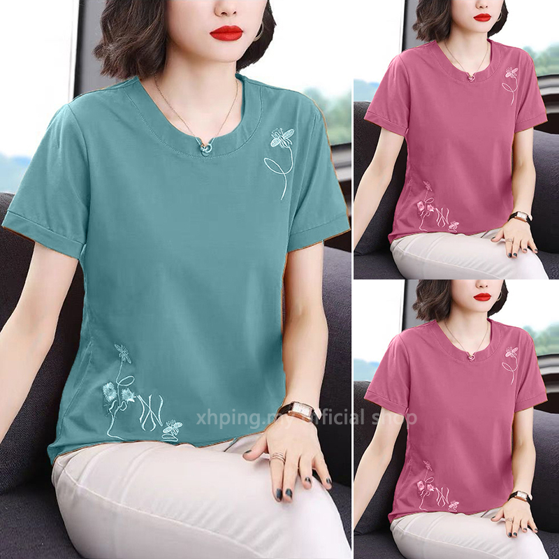 เสื้อเชิ้ต แขนสั้น ปักลาย สไตล์เกาหลี พลัสไซซ์ คุณภาพสูง สําหรับผู้หญิง