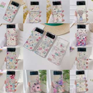 เคสโทรศัพท์มือถือแบบแข็ง พับได้ กันกระแทก ลายดอกไม้ เรียบง่าย สําหรับ Samsung Galaxy Z Flip 5 Z Flip 3 Z Flip 4