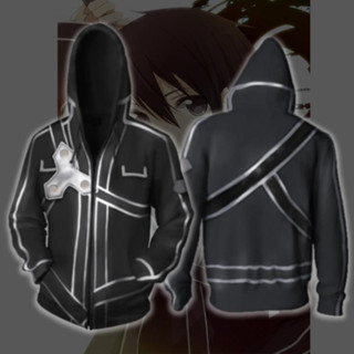 เสื้อแจ็กเก็ต เสื้อฮู้ดดี้ พิมพ์ลายอนิเมะ Sword Art Online 3D มีซิป