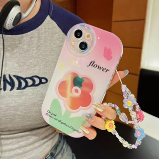 เคสโทรศัพท์มือถือ ลายดอกไม้ พร้อมสายโซ่คล้อง สีฟ้า สําหรับ iPhone 11 12 12pro 12promax 13 13pro 13promax 14 14pro 14promax