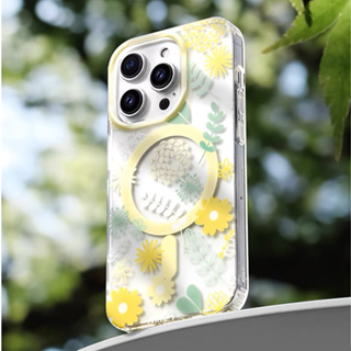 【Floral pattern/Matte PC hard case/Yellow】เคส compatible for iPhone 11 12 13 14 pro max case