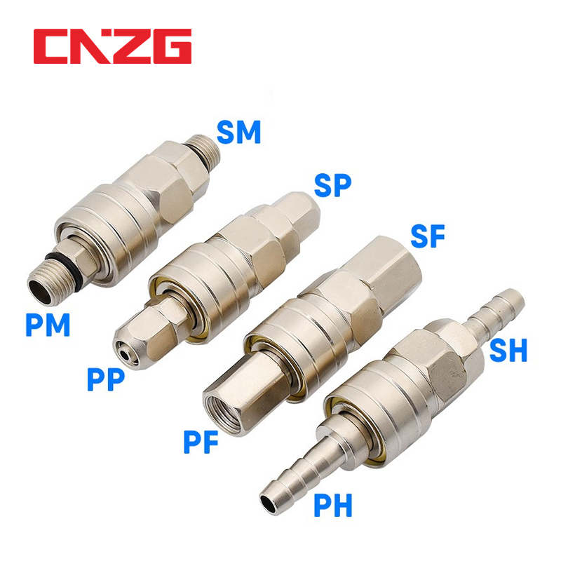 ขั้วต่อด่วนนิวเมติกปลั๊กคอมเพรสเซอร์ล็อคตัวเอง PP/SP/PM/SM/PH/SH/PF ข้อต่อเครื่องอัดอากาศ