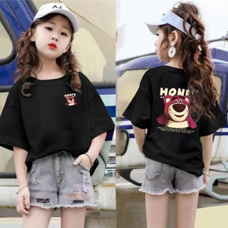【พร้อมส่ง】เสื้อยืดแขนสั้น พิมพ์ลายหมีน่ารัก สําหรับเด็กผู้หญ…