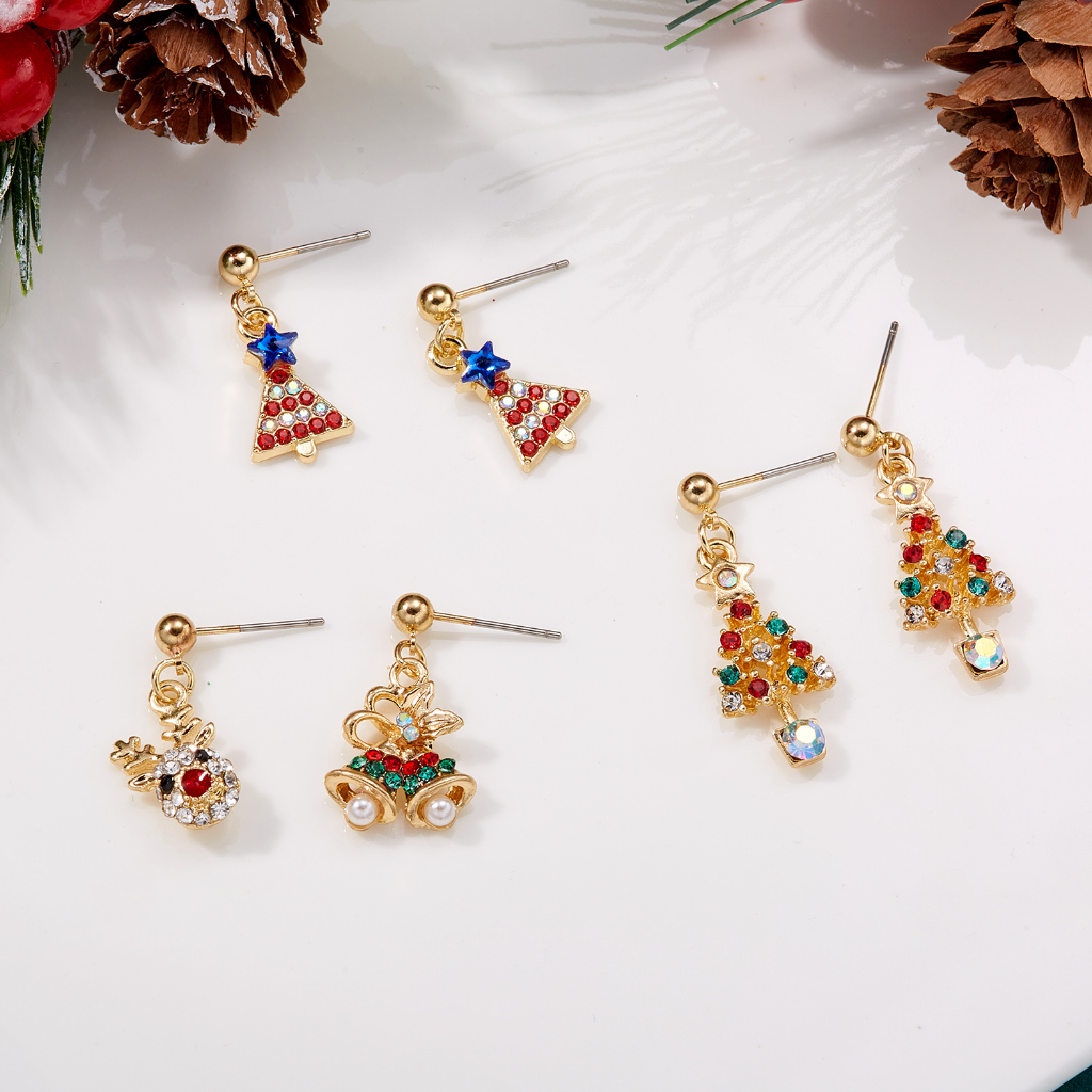 【Merry Christmas】ต่างหูไม้คลัตช์ รูปเกล็ดหิมะ ไม่สมมาตร ของขวัญคริสต์มาส สําหรับเด็กผู้หญิง