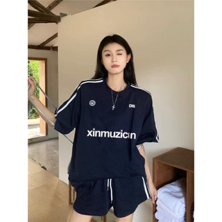 Xiaozhainv ใหม่ ชุดกีฬา เสื้อยืดลําลอง แขนสั้น พิมพ์ลาย เข้ารูป แฟชั่นฤดูร้อน