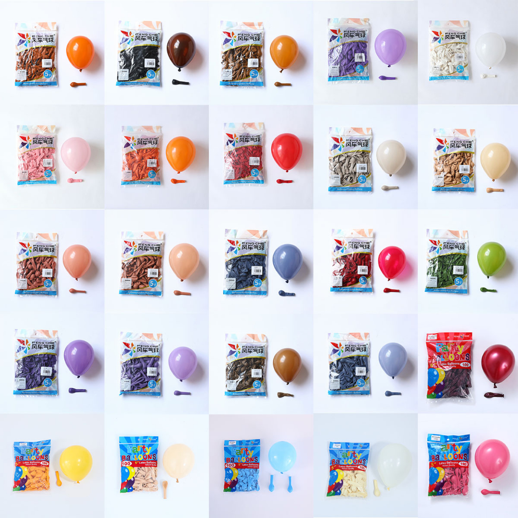 [feng Che] ลูกโป่งกาแฟ มัทฉะ แอปริคอท ชายหาด ควัน สีขาว เทา ฟ้า หนา 5 นิ้ว 100 ชิ้น