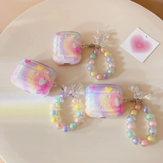 เคสหูฟัง tpu แบบนิ่ม สีรุ้ง พร้อมสายโซ่คล้อง สําหรับ airpods pro2 1 2 pro 3