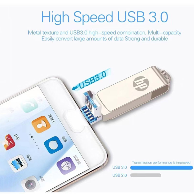 Hp แฟลชไดรฟ์ USB 256GB 512GB 1TB HD 32GB 64GB 128GB สําหรับ iPhone Android