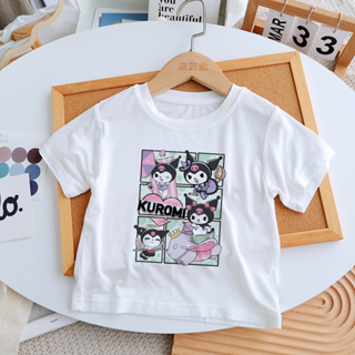 Kawaii Kuromi เสื้อยืดแขนสั้น พิมพ์ลายการ์ตูนน่ารัก แฟชั่นฤดูร้อน สําหรับเด็กผู้ชาย และเด็กผู้หญิง