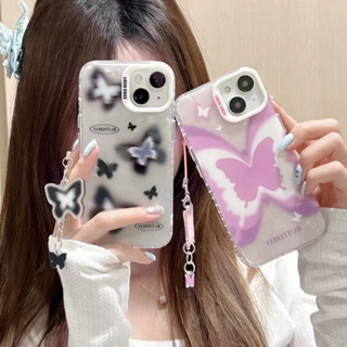 เคสโทรศัพท์มือถือ กันกระแทก ลายผีเสื้อ พร้อมสายโซ่คล้อง สําหรับ iPhone 11 12 12pro 12promax 13 13promax 13pro 14 14pro 14promax