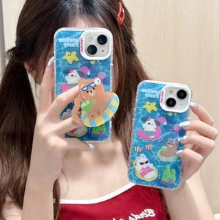 เคสโทรศัพท์มือถือกระจก ลายการ์ตูน สีฟ้า สําหรับ iPhone 11 12 12pro 12promax 13 13pro 13promax 14 14pro 14promax