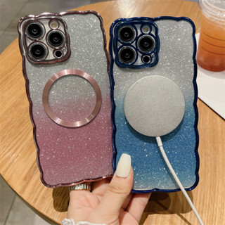 เคสซิลิโคน ไล่โทนสี ประดับกลิตเตอร์ สําหรับ iPhone 14Plus 13 14 Pro Max