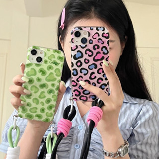 ใหม่ เคสป้องกันโทรศัพท์มือถือ ลายเสือดาว สีชมพู พร้อมสายคล้อง สําหรับ iPhone 14Pro max case 13Pro max 12Pro max 14Pro 13Pro 12Pro 11 12 13 14 case