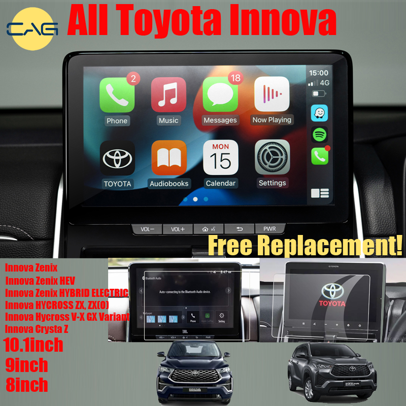 กระจกนิรภัยป้องกันหน้าจอสําหรับtoyota INNOVA ZENIX INNOVA ZENIX HYBRID ELECTRIC Hycross ZX(O) (10.1 Inch) Crysta Z INNOVA Hycross V-X GX Variant (8 นิ้ว) 9 นิ้วInfotainment