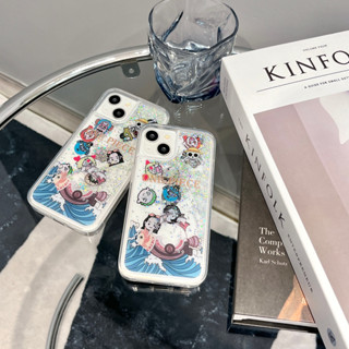 เคสป้องกันโทรศัพท์มือถือ แบบทรายดูด ลาย One Piece สําหรับ iphone 11 12 13 14 pro promax