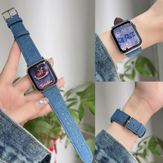 Iwatch สายนาฬิกาข้อมือ ผ้าแคนวาส หนังวัวแท้ สําหรับ iWatch ultra 7 8 6 5 se 4 3 2 38 มม. 40 มม. 42 มม. 44 มม. 45 มม. 41 มม. 49 มม.