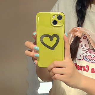 เคสโทรศัพท์มือถือ กันกระแทก ลายหัวใจ สีเขียวมัสตาร์ด แฟชั่น สําหรับ iPhone 14Promax 14Pro 14 13Promax 13Pro 13 12 11