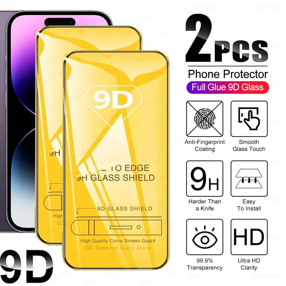 กระจกนิรภัยกันรอยหน้าจอ 9D สําหรับ IPhone 15 14 Plus 13 12 11 Pro Max IPhone X XR XS Max 7 8 6S 14 Plus 2 ชิ้น