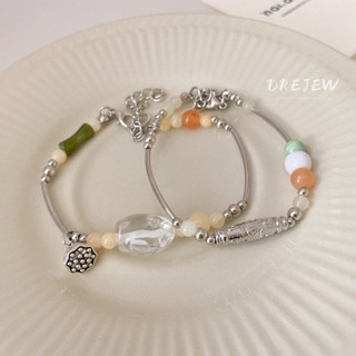Drejew สร้อยข้อมือลูกปัดหยกไม้ไผ่ รูปกระต่าย หรูหรา สองชิ้น เครื่องประดับ สําหรับผู้หญิง