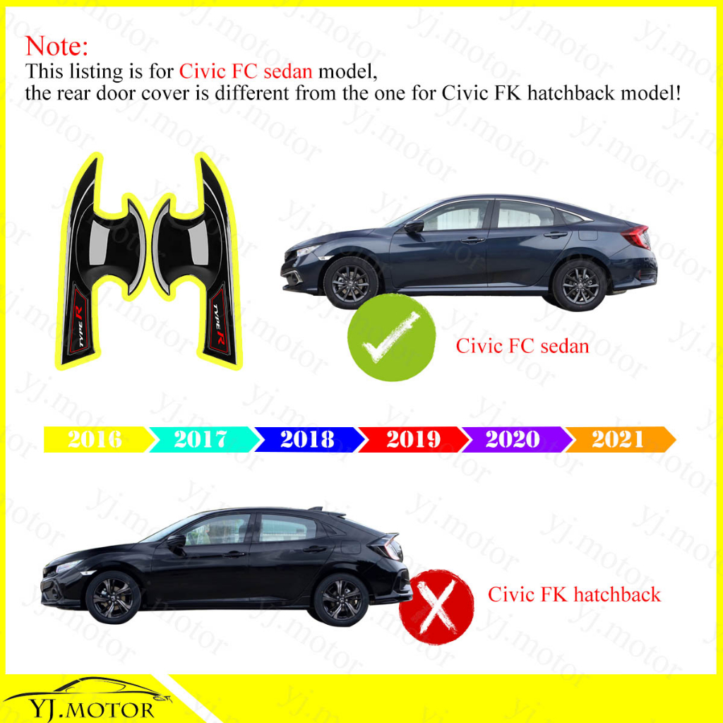 ฝาครอบมือจับประตูรถยนต์ สีดํามันวาว สําหรับ Honda Civic FC Sedan 2016-2021 Door Handle Bowl Cover Type R Style - รูปที่ 7