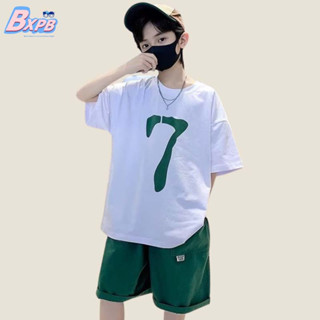 Bxpb เสื้อยืดลําลอง ผ้าฝ้าย แขนสั้น ระบายอากาศ ทรงหลวม ใส่สบาย แฟชั่นฤดูร้อน สําหรับเด็กผู้ชาย 100-170 ซม.