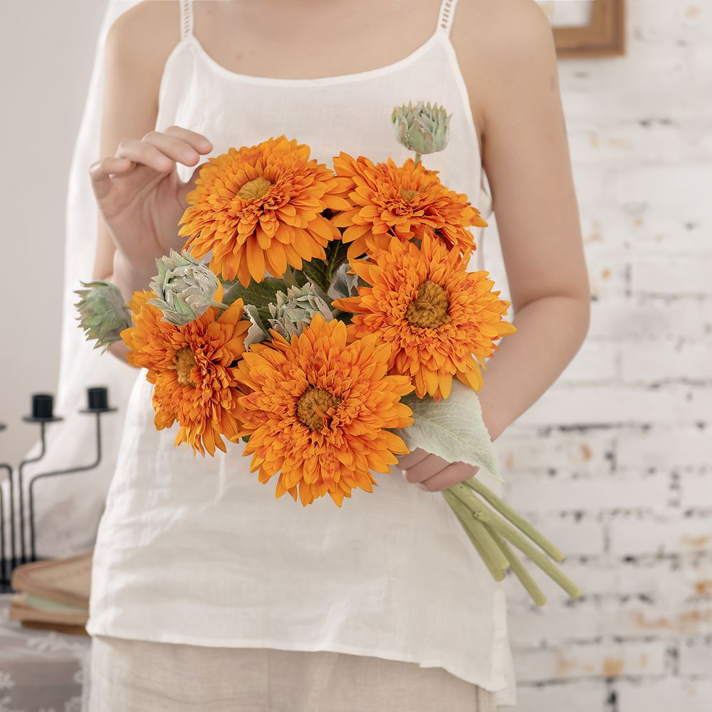 ช่อดอกทานตะวันจําลอง ตกแต่งห้องนั่งเล่น/ระเบียง ดอกไม้ปลอมย้อนยุค มือถือ ดอกไม้ประดิษฐ์ สําหรับตั้งแคมป์