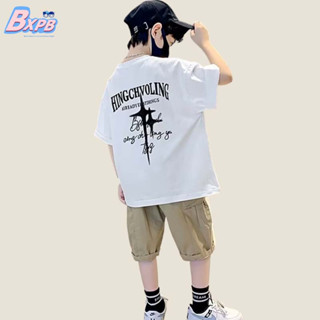 Bxpb เสื้อยืดลําลอง ผ้าฝ้าย แขนสั้น ระบายอากาศ ทรงหลวม ใส่สบาย แฟชั่นฤดูร้อน สําหรับเด็กผู้ชาย 100-170 ซม.