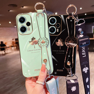 เคสโทรศัพท์มือถือแบบนิ่ม ลายใบเมเปิ้ล พร้อมสายคล้องข้อมือ หรูหรา สําหรับ POCO F5 POCO F5 Pro POCO X4 GT