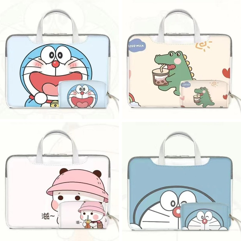 ⭐️With Power Pack + trolley strap⭐️PU waterproof laptop bag Sleeve Laptop Case Cute Doraemon 12 13 14 15 inch 15.6inches Cartoons Briefcases